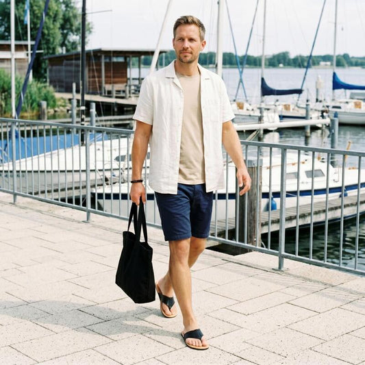 schwarze Leder Flip Flops Barfußschuhe für Herren