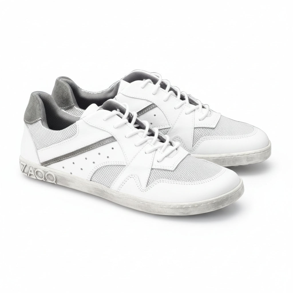 weiße Sneaker Barfußschuhe für Freizeit aus Leder und Mesh